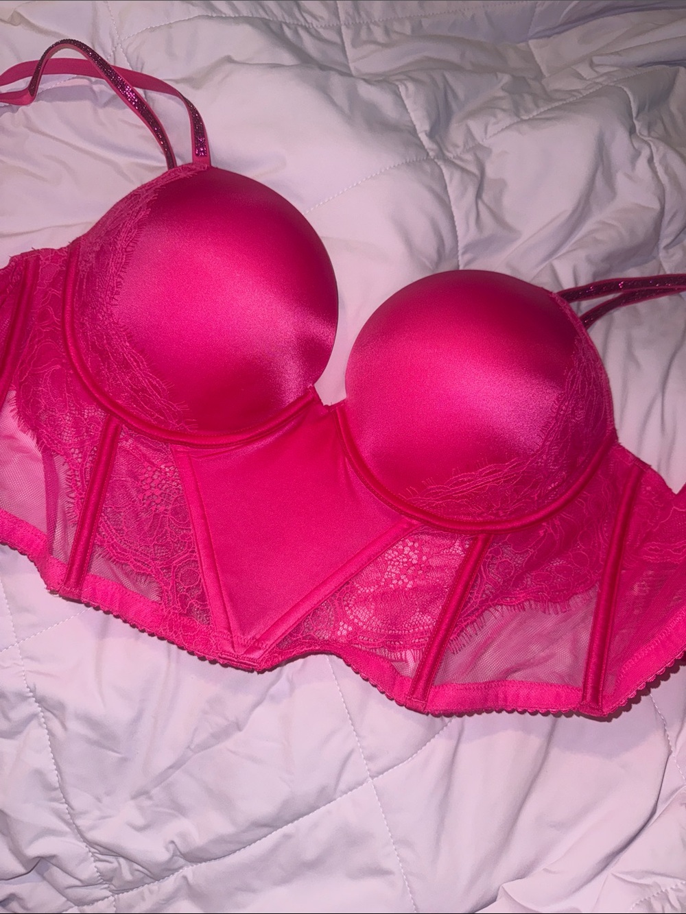 NWT Victoria’s Secret Pink Rhinestone Strap Lace Corset 38DD - Picture 4 of 7